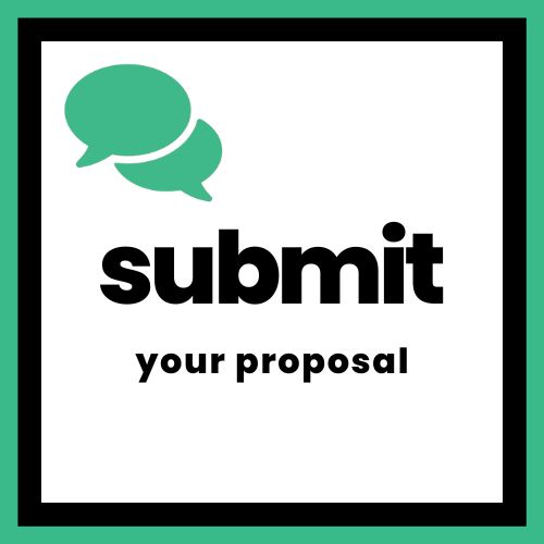 white box with a green and black border. In the box are green callouts with the text "submit your proposal."