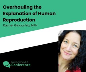 Speaker card for workshop titled "Overhauling the Explanation of Human Reproduction" by Rachel Ginocchio, MPH