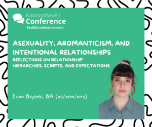 Speaker card for presentation "Asexuality, Aromanticism, and Intentional Relationships: Reflections on Relationship Hierarchies, Scripts, and Expectations" by Evan Beyerle